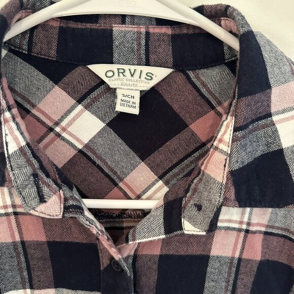 ORVIS WOMENS PINK PLAID FLANNEL BUTTON UP SHIRT SIZE SMALL - Picture 2 of 4